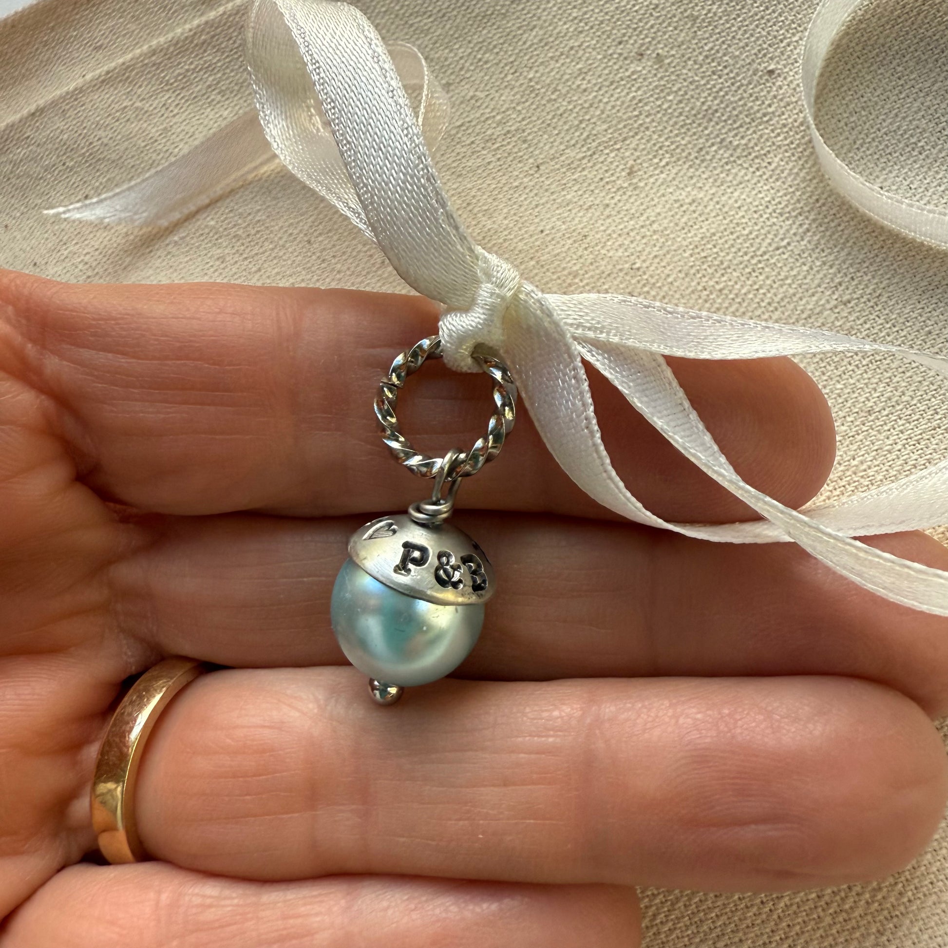 Something Blue Personalized Bouquet charm with date and initials - drake designs jewelry