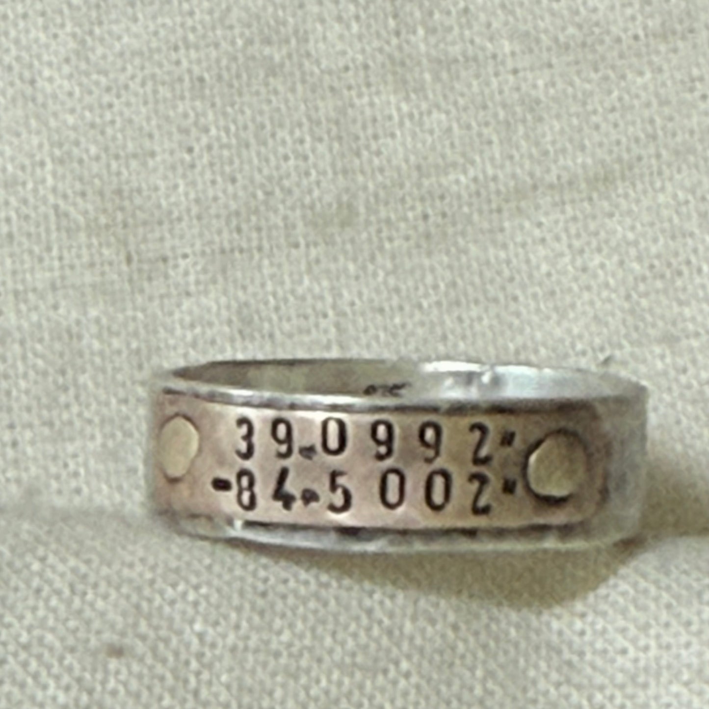 Sterling silver and copper hammered latitude longitude ring for men or women - drake designs jewelry