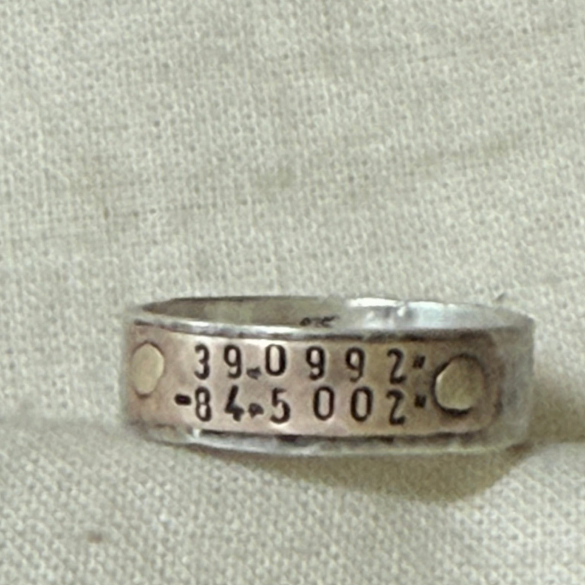 Sterling silver and copper hammered latitude longitude ring for men or women - drake designs jewelry