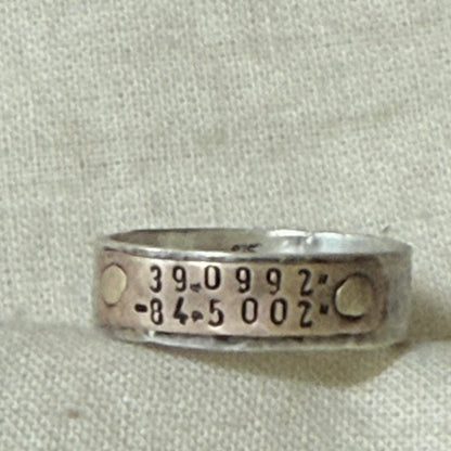 Sterling silver and copper hammered latitude longitude ring for men or women - drake designs jewelry