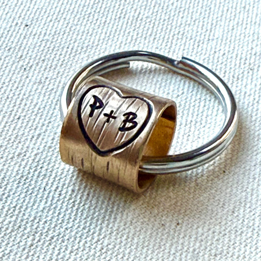 Traditional 8th Bronze anniversary  Gift Personalized with couple initials carved in tree bark with a heart - solid bronze -19th anniversary - Drake designs jewelry 
