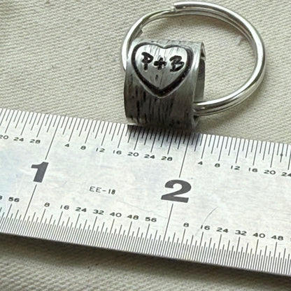 traditional 10th tin anniversary gift - tree textured with heart and initials carved tenth anniversary gift - drake designs jewelry