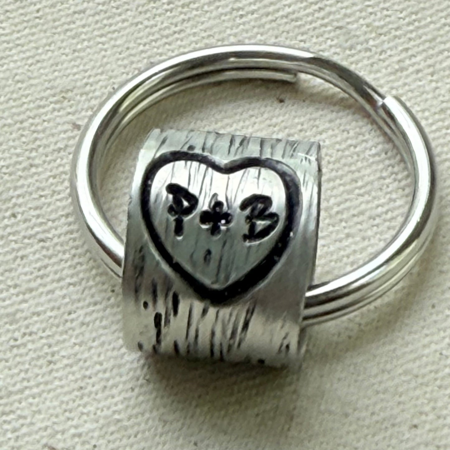 traditional 10th tin anniversary gift - tree textured with heart and initials carved tenth anniversary gift - drake designs jewelry