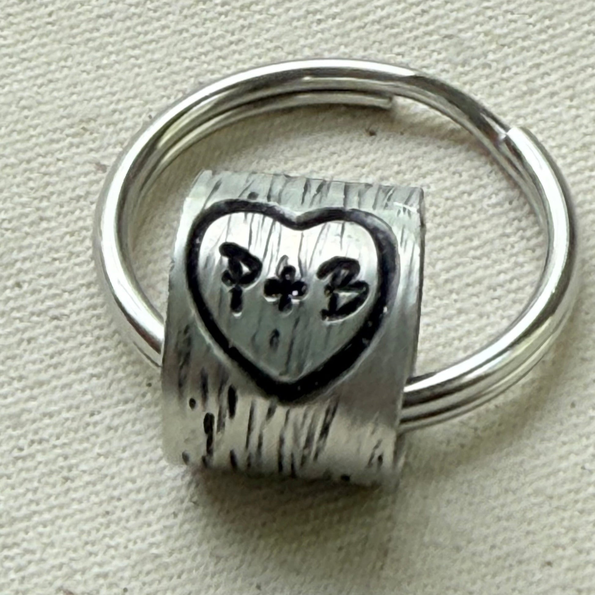 traditional 10th tin anniversary gift - tree textured with heart and initials carved tenth anniversary gift - drake designs jewelry