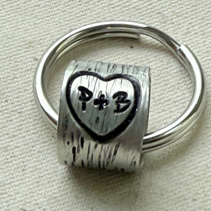 traditional 10th tin anniversary gift - tree textured with heart and initials carved tenth anniversary gift - drake designs jewelry