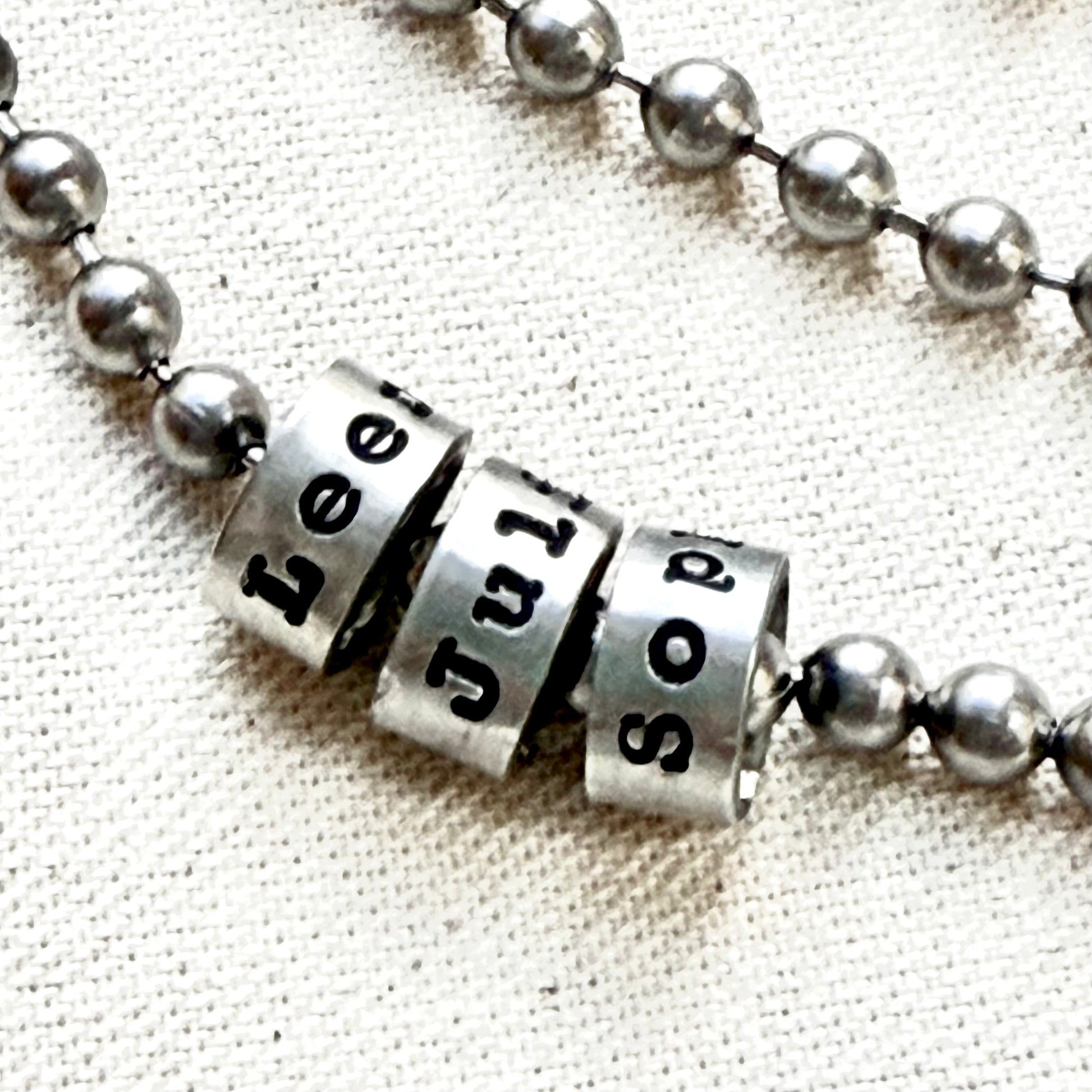 personalized necklace with childrens names for men and women - hand stamped on silver charms personalized in choice of font - drake designs jewelry