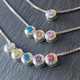 sterling silver birthstone slider charm necklace  with birthstone crystals- drake designs jewelry