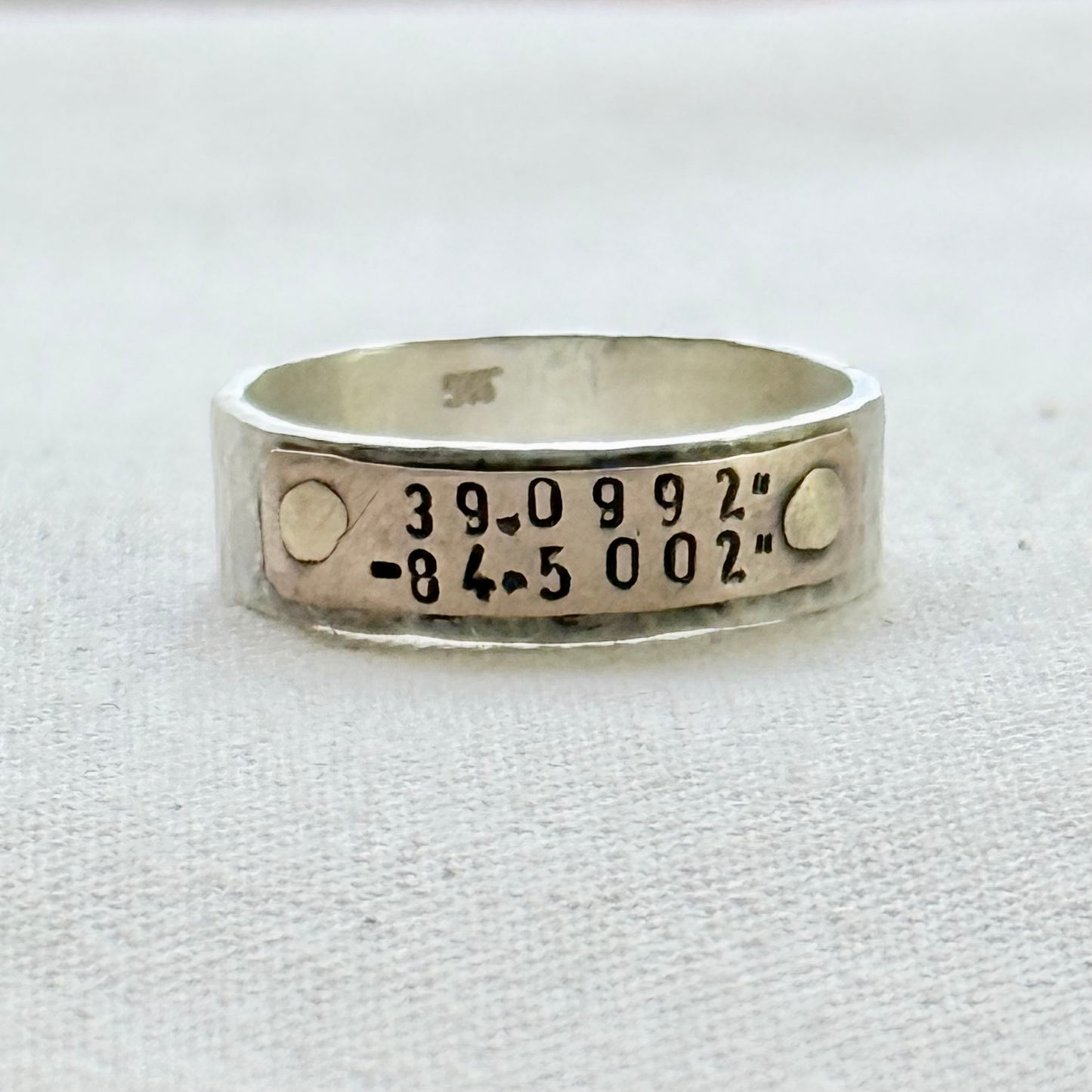 Sterling silver and copper hammered latitude longitude ring for men or women - drake designs jewelry