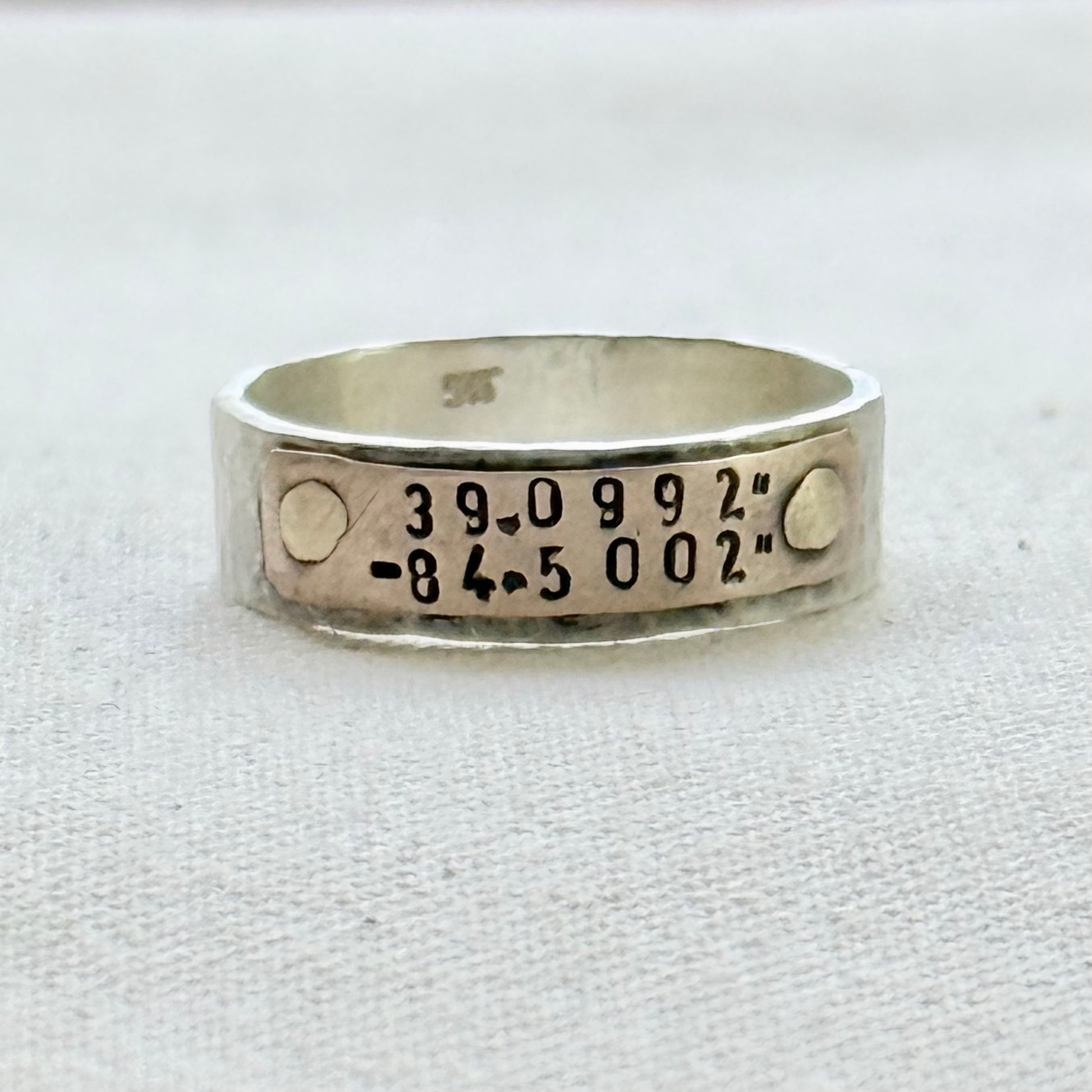 Sterling silver and copper hammered latitude longitude ring for men or women - drake designs jewelry