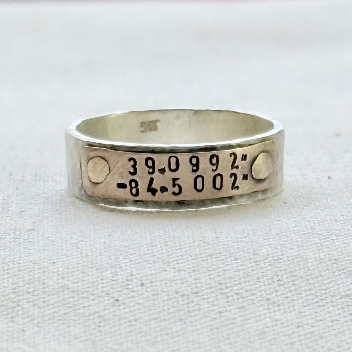 Sterling silver and copper hammered latitude longitude ring for men or women - drake designs jewelry