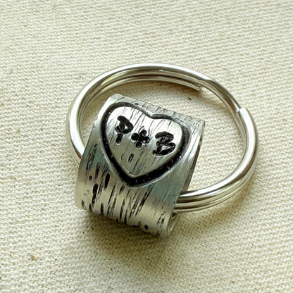 traditional 10th tin anniversary gift - tree textured with heart and initials carved tenth anniversary gift - drake designs jewelry