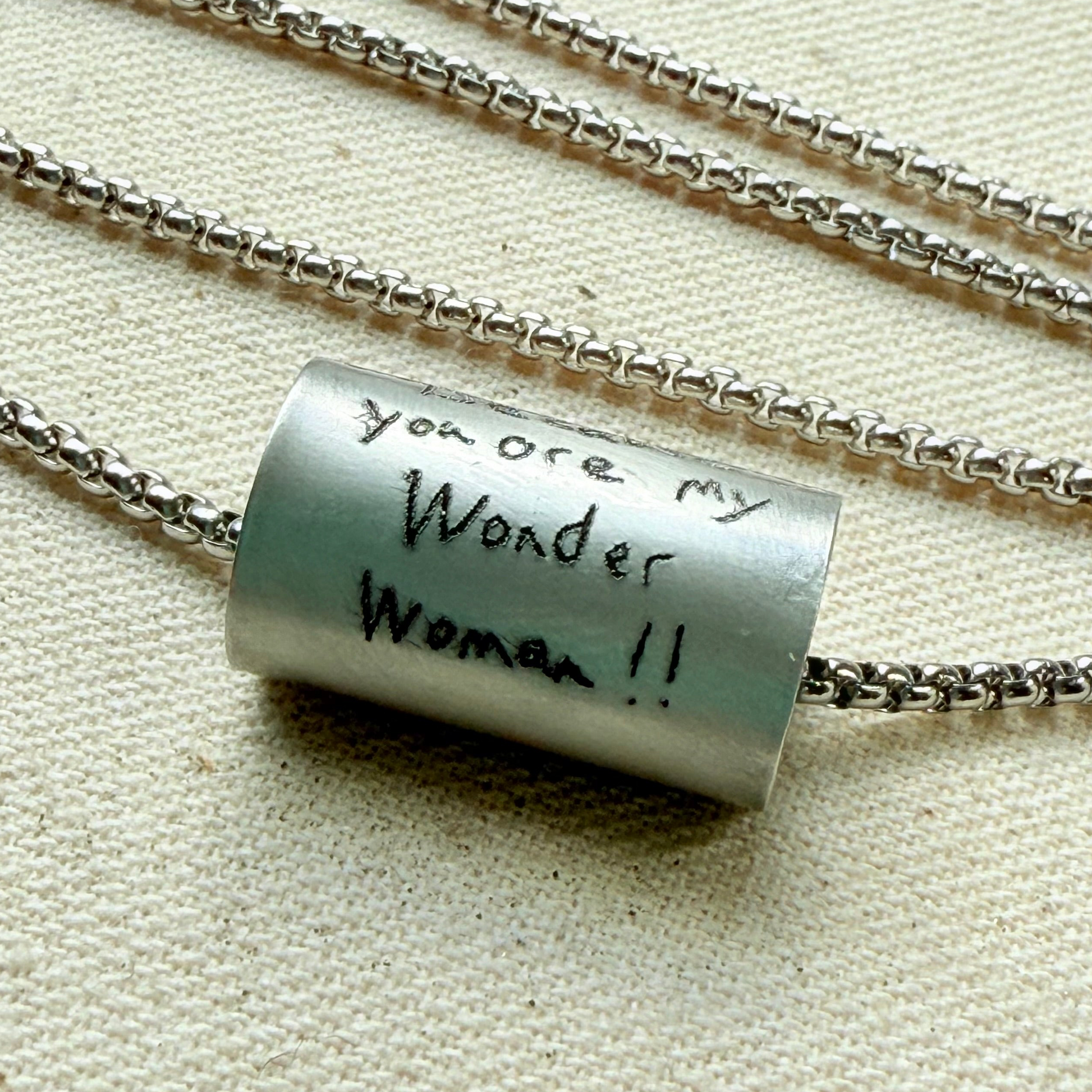 Silver Actual Handwriting necklace with actual loved ones handwritten message - drake designs jewelry