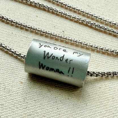 Silver Actual Handwriting necklace with actual loved ones handwritten message - drake designs jewelry