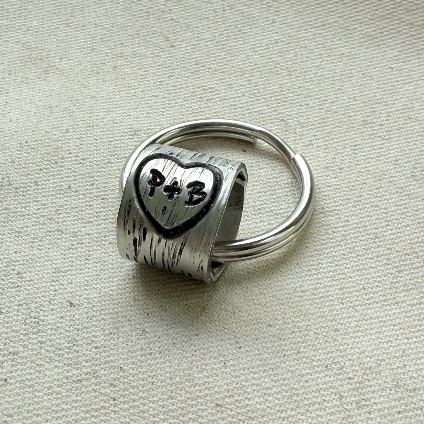 traditional 10th tin anniversary gift - tree textured with heart and initials carved tenth anniversary gift - drake designs jewelry