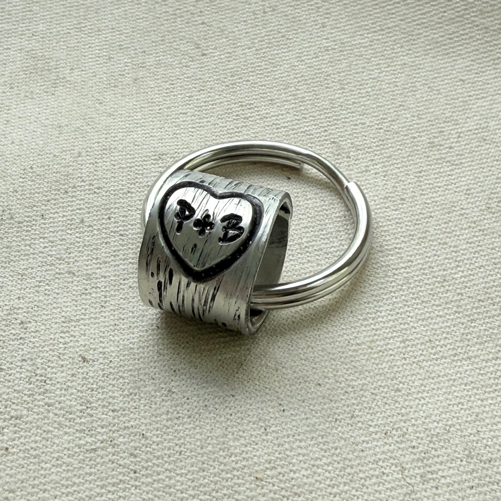 traditional 10th tin anniversary gift - tree textured with heart and initials carved tenth anniversary gift - drake designs jewelry