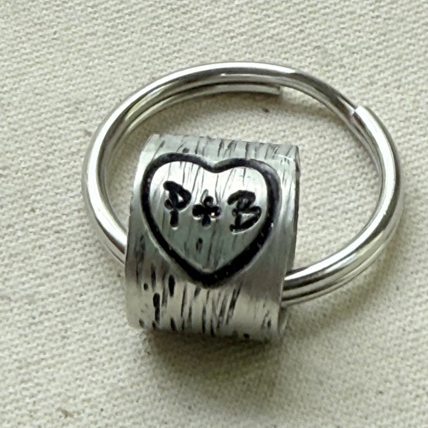 traditional 10th tin anniversary gift - tree textured with heart and initials carved tenth anniversary gift - drake designs jewelry