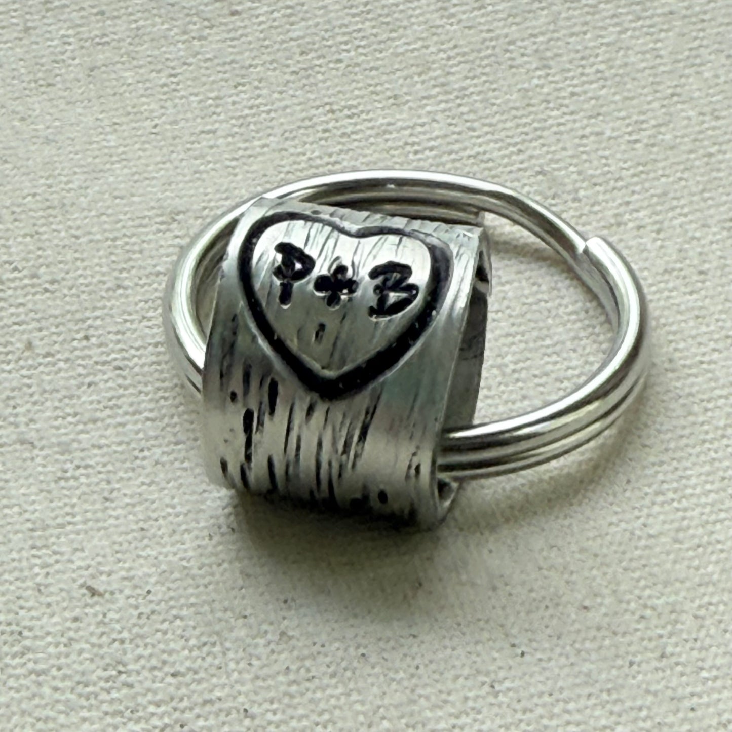 traditional 10th tin anniversary gift - tree textured with heart and initials carved tenth anniversary gift - drake designs jewelry