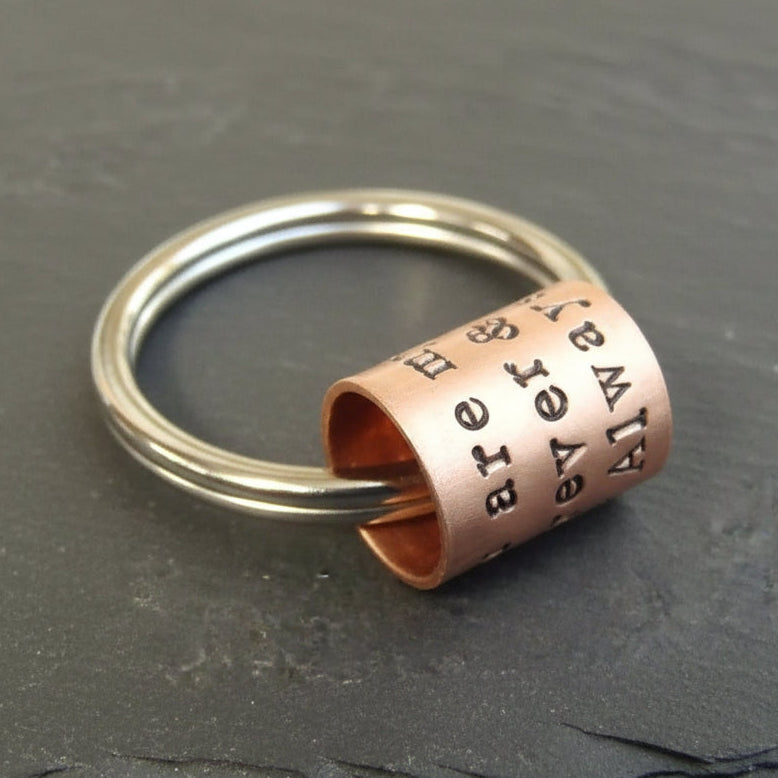 Personalized Keychain with Custom Hand Stamped Message on sterling silver or copper anniversary gift - drake designs jewelry
