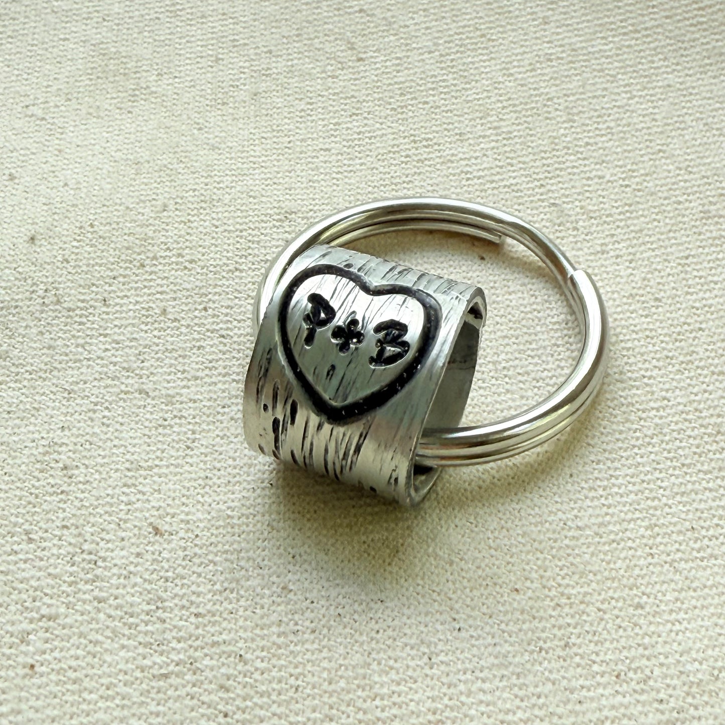traditional 10th tin anniversary gift - tree textured with heart and initials carved tenth anniversary gift - drake designs jewelry