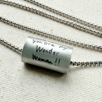 Silver Actual Handwriting necklace with actual loved ones handwritten message - drake designs jewelry