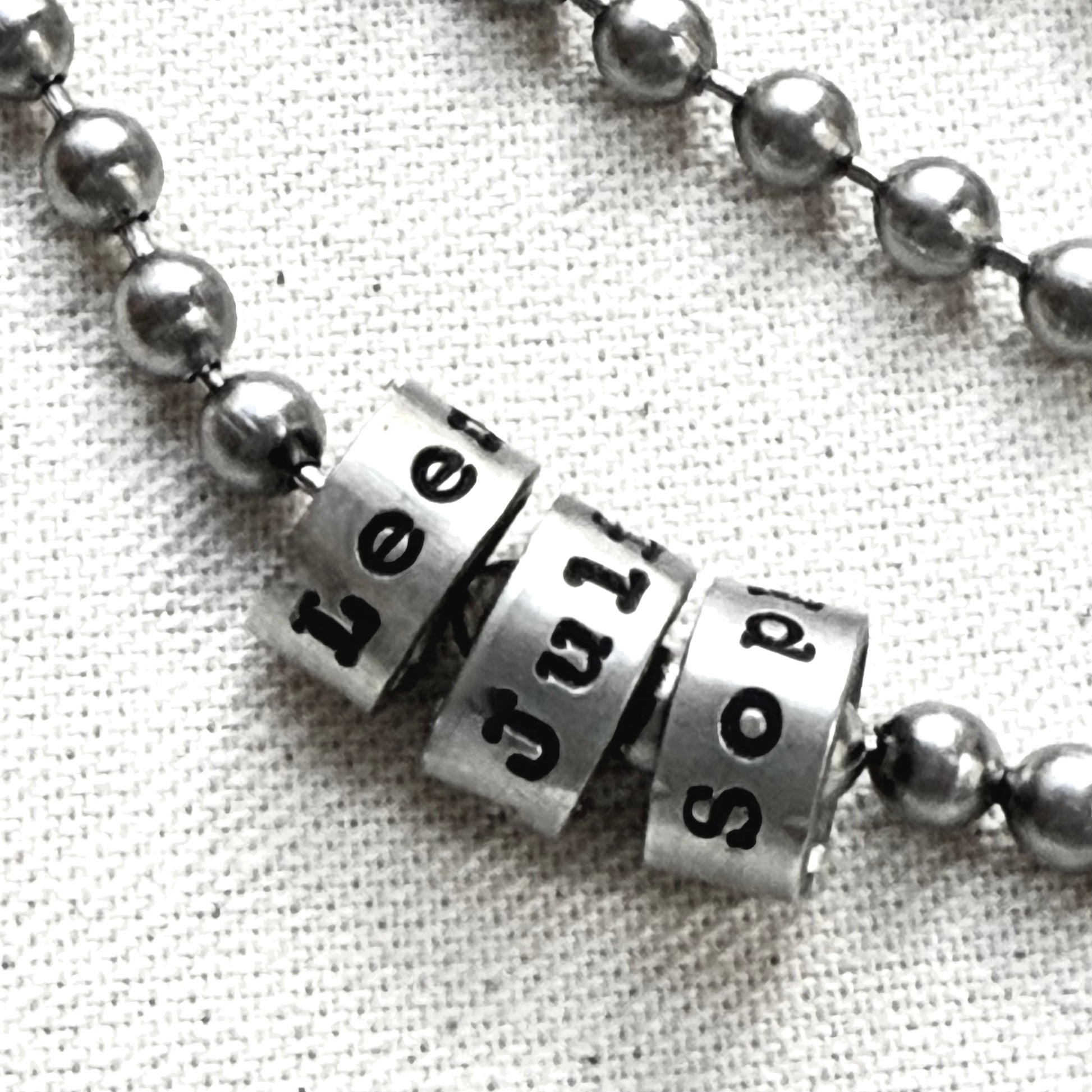 personalized necklace with childrens names for men and women - hand stamped on silver charms personalized in choice of font - drake designs jewelry