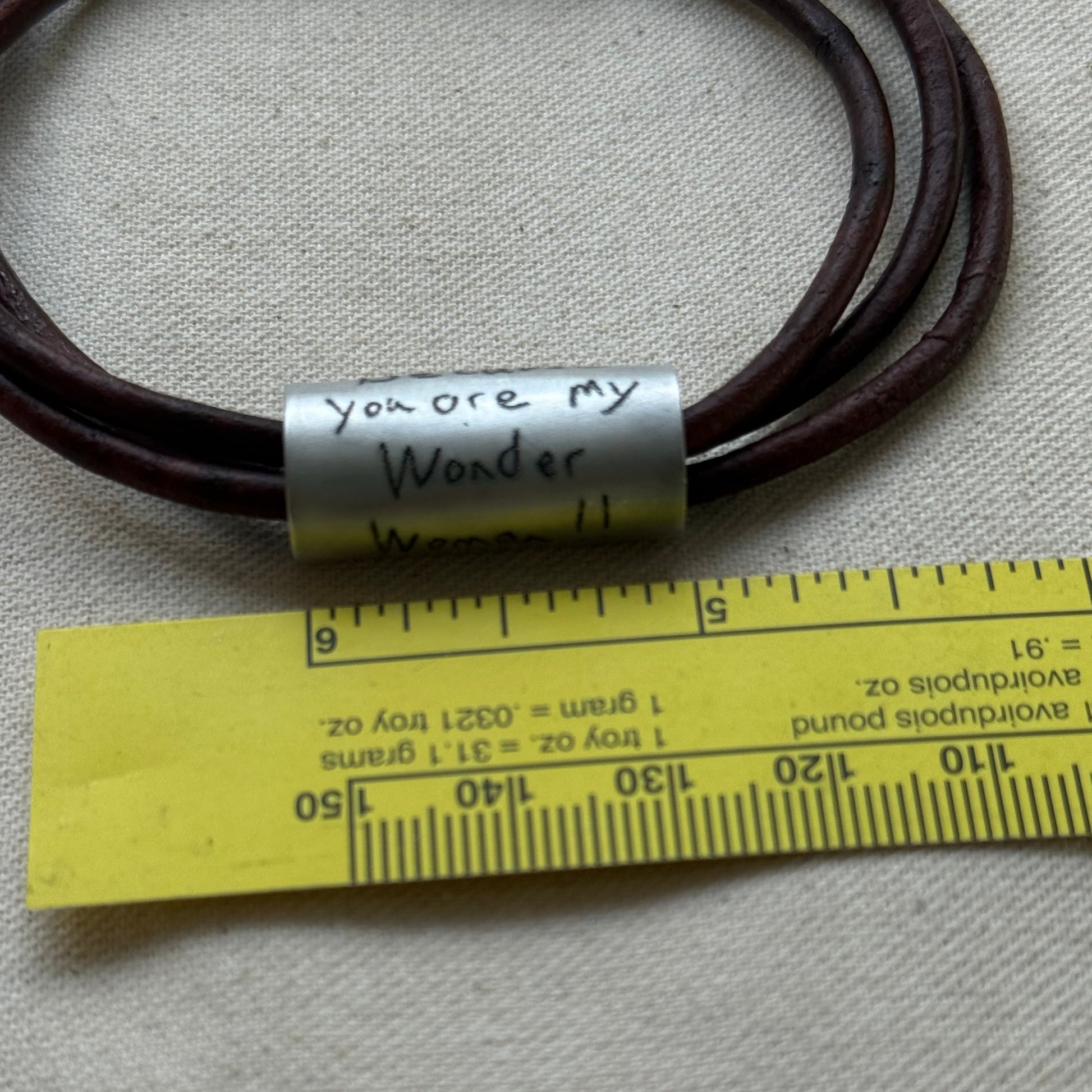 Leather Bracelet with loved ones actual handwriting or childrens artwork engraved - drae designs jewelry