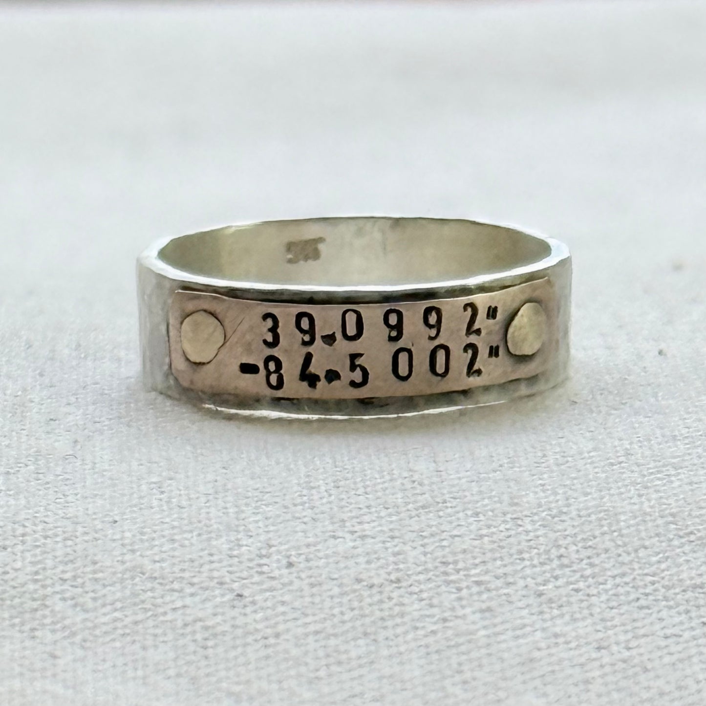 Sterling silver and copper hammered latitude longitude ring for men or women - drake designs jewelry