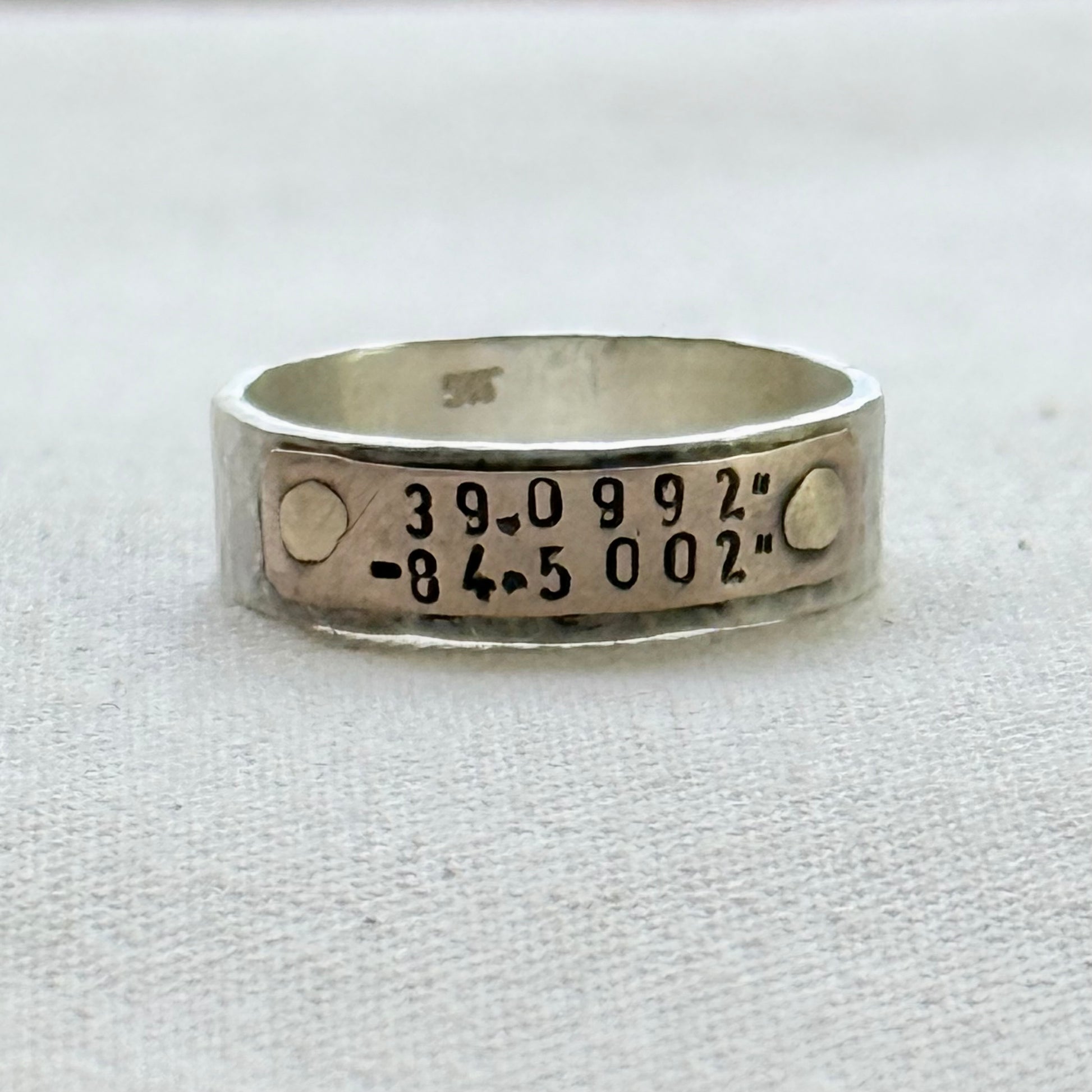Sterling silver and copper hammered latitude longitude ring for men or women - drake designs jewelry