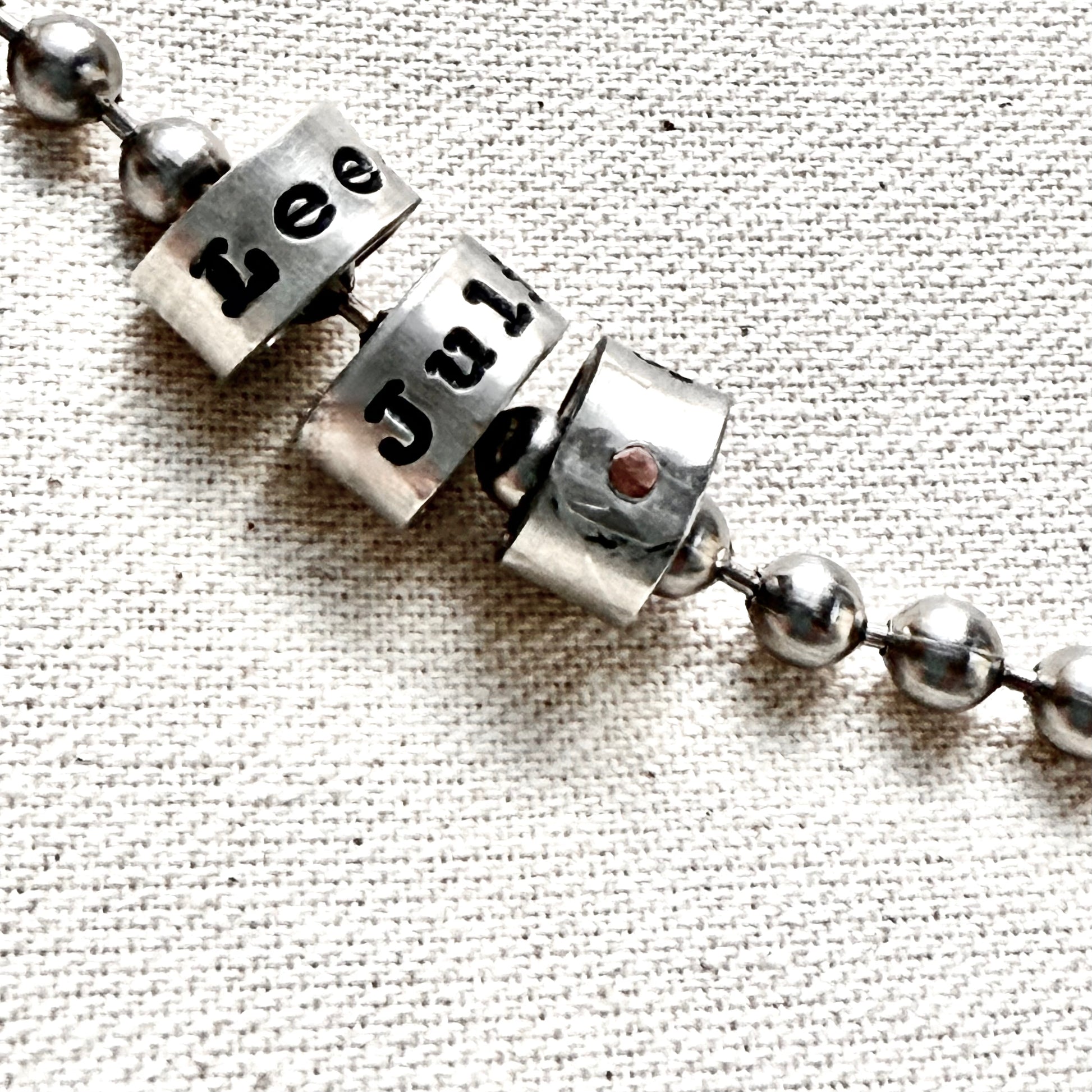 personalized necklace with childrens names for men and women - hand stamped on silver charms personalized in choice of font - drake designs jewelry