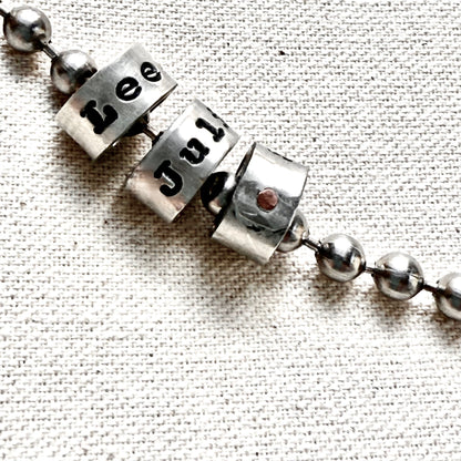 personalized necklace with childrens names for men and women - hand stamped on silver charms personalized in choice of font - drake designs jewelry