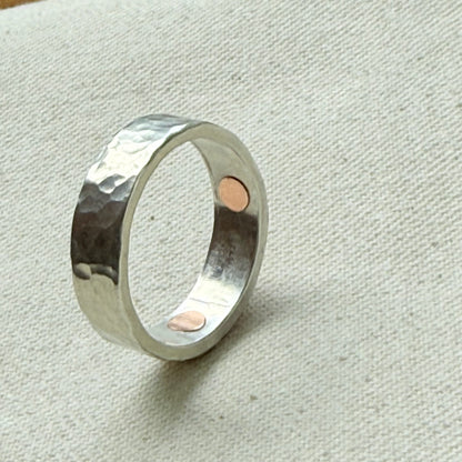 Latitude and Longitude Custom Coordinates Ring - Personalized Hammered Mixed Metal Riveted Ring