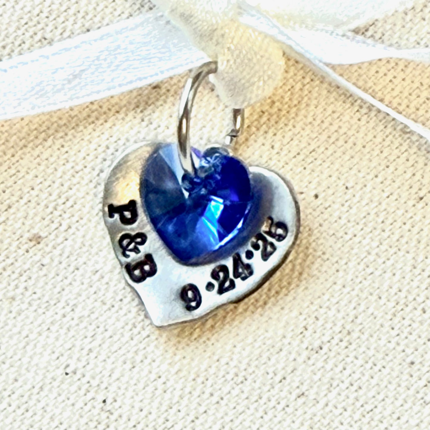 personalized something blue heart bouquet charm with blue crystal heart - drake designs jewelry