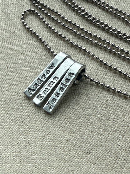 Personalized mom necklace with kids names on tiny bar charms - understated and simple mothers necklace - drake designs jewelry