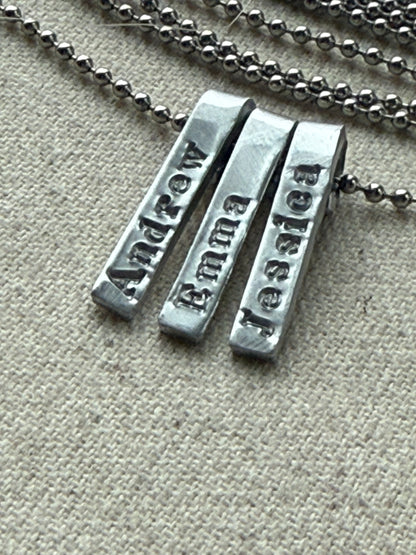 Personalized mom necklace with kids names on tiny bar charms - understated and simple mothers necklace - drake designs jewelry