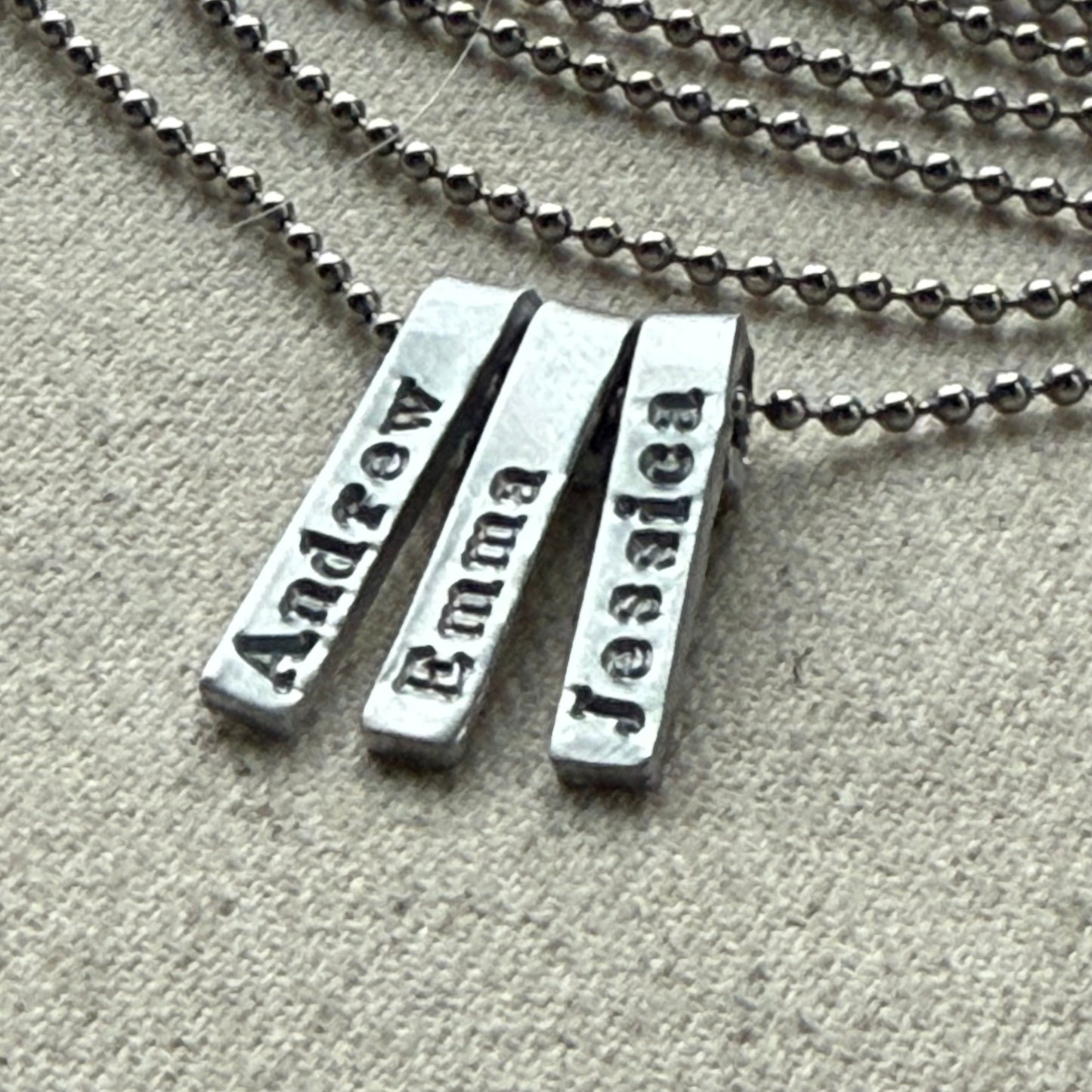 Personalized mom necklace with kids names on tiny bar charms - understated and simple mothers necklace - drake designs jewelry