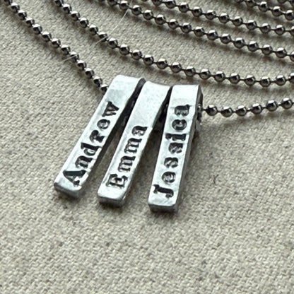 Personalized mom necklace with kids names on tiny bar charms - understated and simple mothers necklace - drake designs jewelry