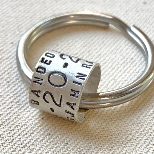 Sterling silver personalized duck band keychain - anniversary gift for hunter - drake designs jewelry