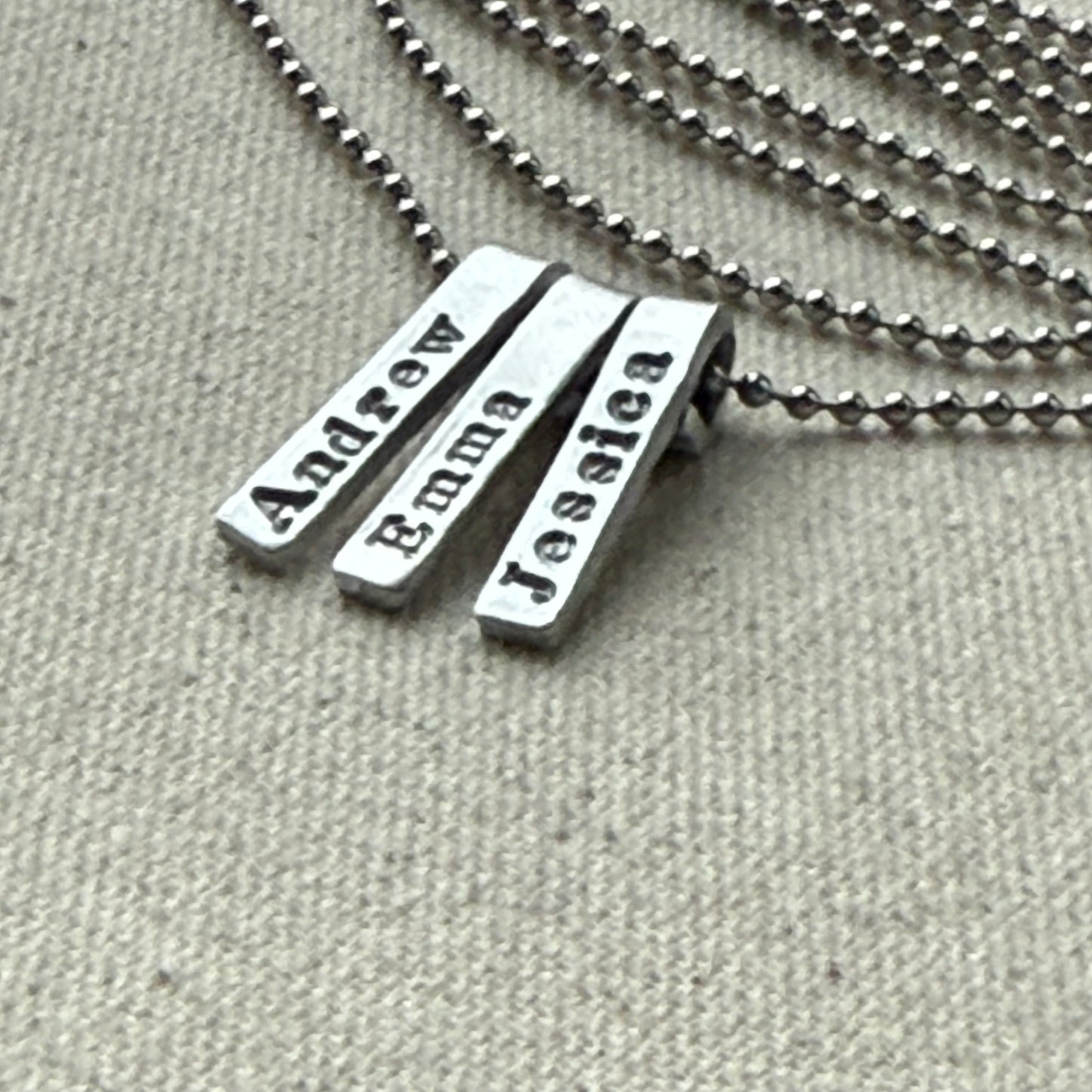 Personalized mom necklace with kids names on tiny bar charms - understated and simple mothers necklace - drake designs jewelry