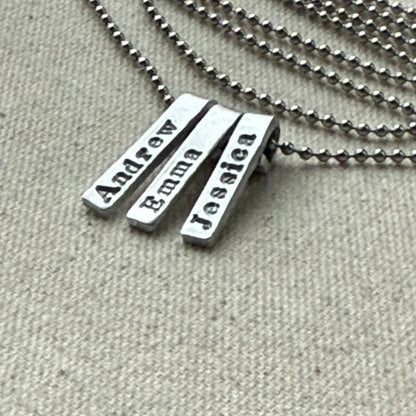 Personalized mom necklace with kids names on tiny bar charms - understated and simple mothers necklace - drake designs jewelry