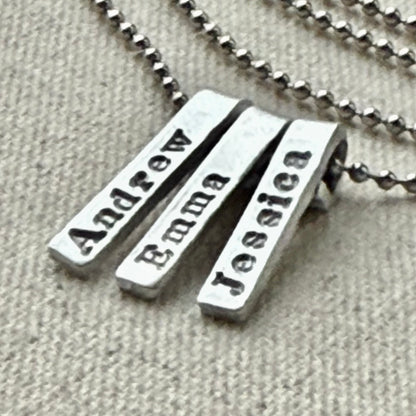 Personalized mom necklace with kids names on tiny bar charms - understated and simple mothers necklace - drake designs jewelry