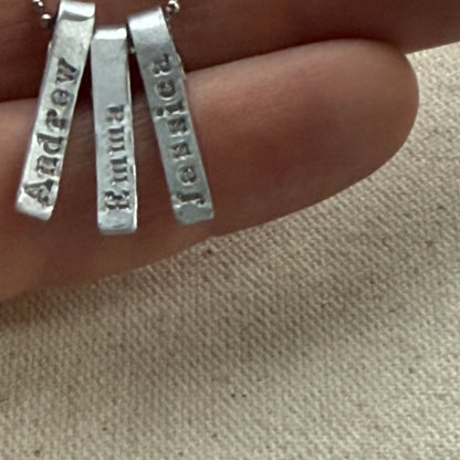 Personalized mom necklace with kids names on tiny bar charms - understated and simple mothers necklace - drake designs jewelry
