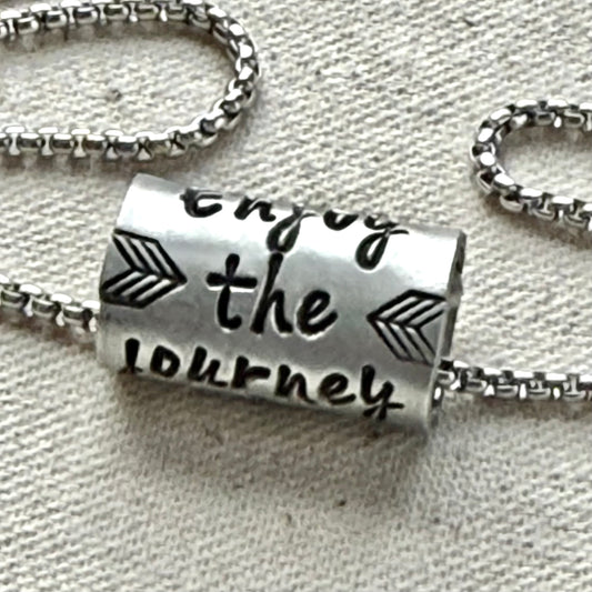 Enjoy the Journey Inspirational mindfulness mantra necklace - riveted compass - hand crafted bu drake designs jewelry