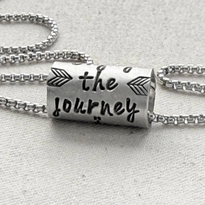 Enjoy the Journey Inspirational mindfulness mantra necklace - riveted compass - hand crafted bu drake designs jewelry