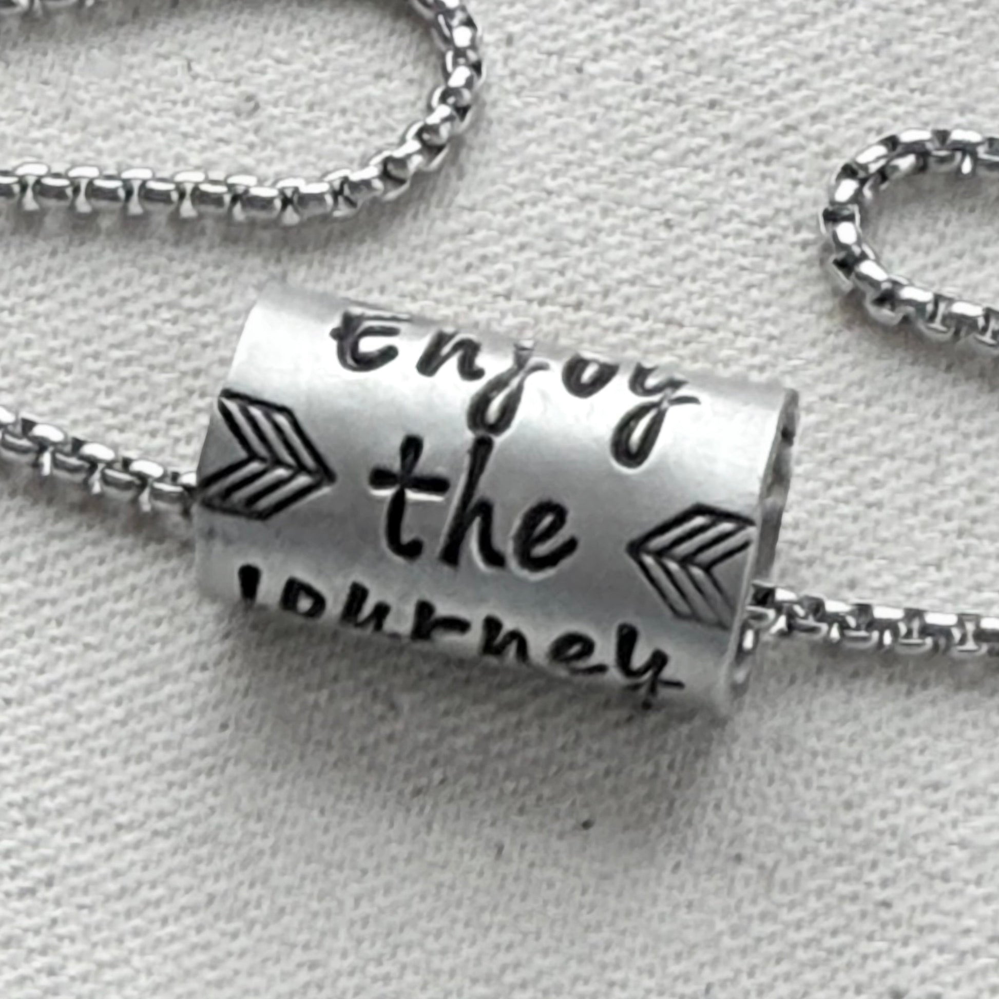 Enjoy the Journey Inspirational mindfulness mantra necklace - riveted compass - hand crafted bu drake designs jewelry