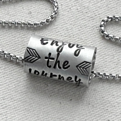 Enjoy the Journey Inspirational mindfulness mantra necklace - riveted compass - hand crafted bu drake designs jewelry