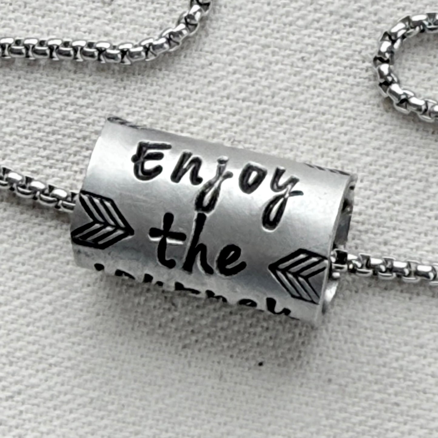 Enjoy the Journey Inspirational mindfulness mantra necklace - riveted compass - hand crafted bu drake designs jewelry