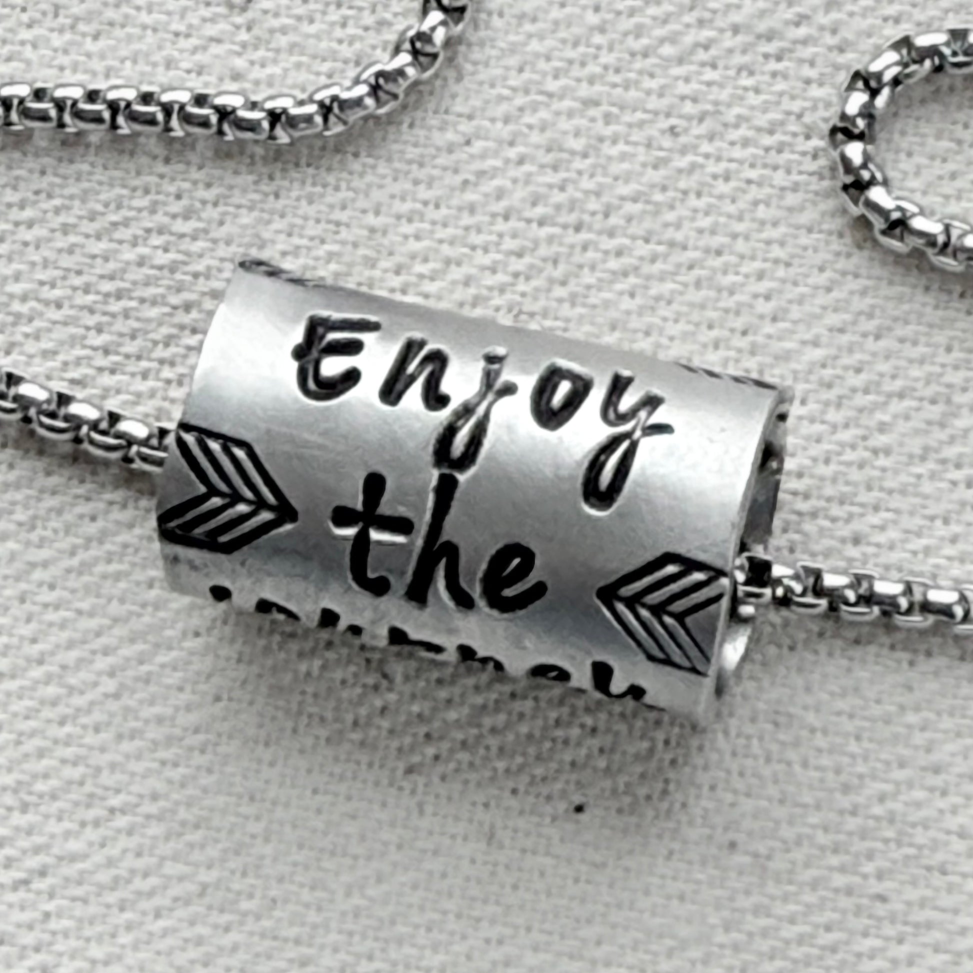 Enjoy the Journey Inspirational mindfulness mantra necklace - riveted compass - hand crafted bu drake designs jewelry