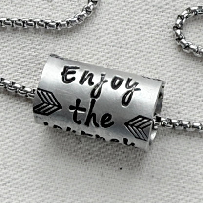 Enjoy the Journey Inspirational mindfulness mantra necklace - riveted compass - hand crafted bu drake designs jewelry