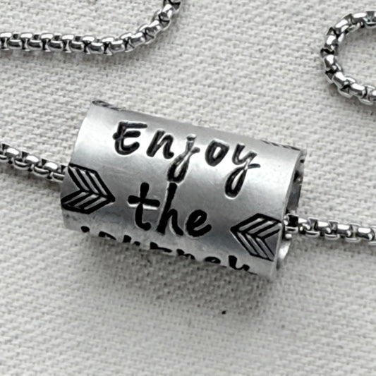 Enjoy the Journey Inspirational mindfulness mantra necklace - riveted compass - hand crafted bu drake designs jewelry
