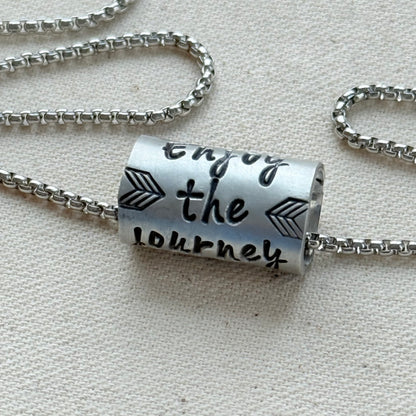 Enjoy the Journey Inspirational mindfulness mantra necklace - riveted compass - hand crafted bu drake designs jewelry